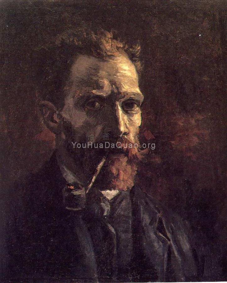 叼着烟斗的自画像 - 文森特·威廉·梵高